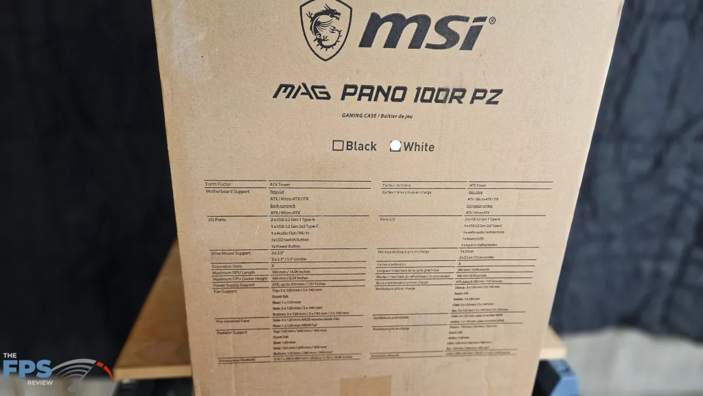 MSI MAG PANO 100R PZ PC Gaming Case: box