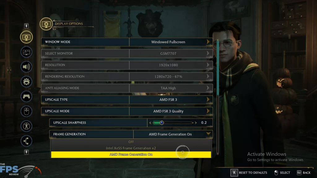 Hogwarts Legacy FSR 4 Graphics Settings Screenshot