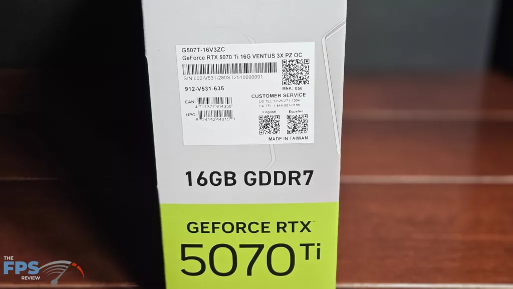 MSI GeForce RTX 5070 Ti 16G VENTUS 3X PZ OC video card: label