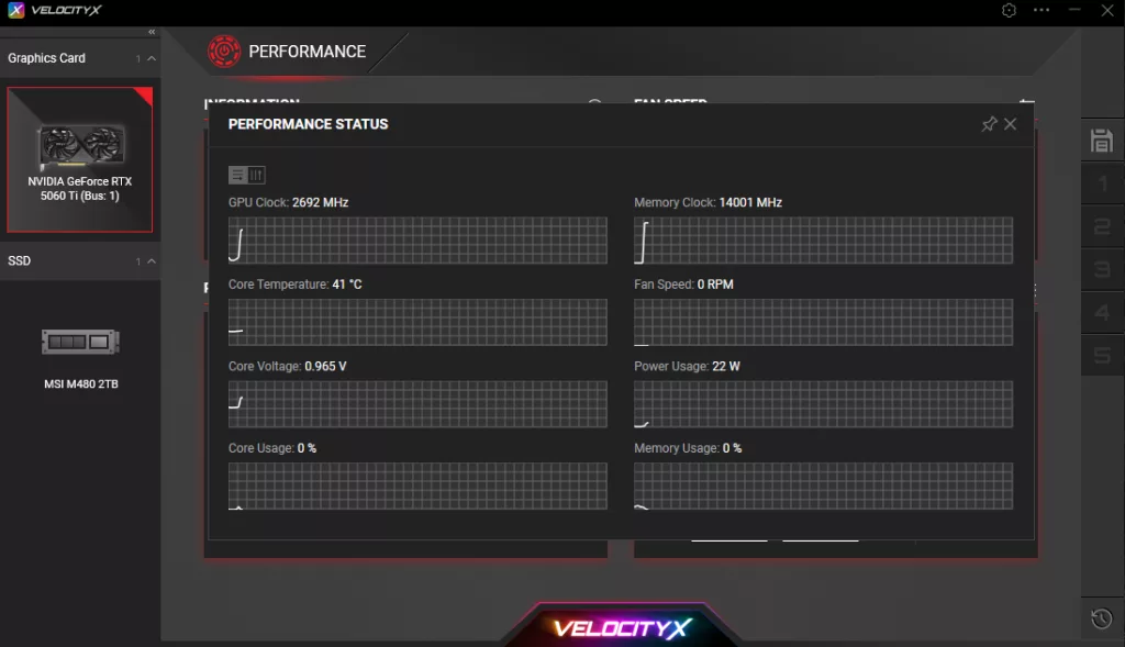 PNY GeForce RTX 5060 Ti 8GB Overclocked Dual Fan VelocityX Overclock Screenshot