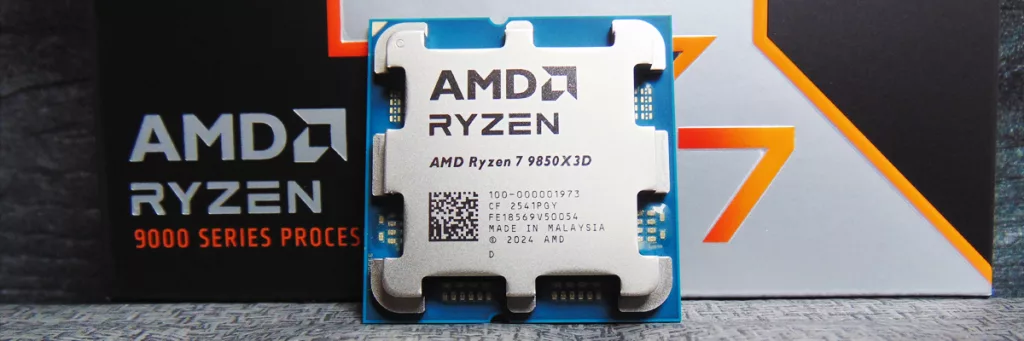 AMD Ryzen 7 9850X3D CPU Leaning Against The Box In The Background