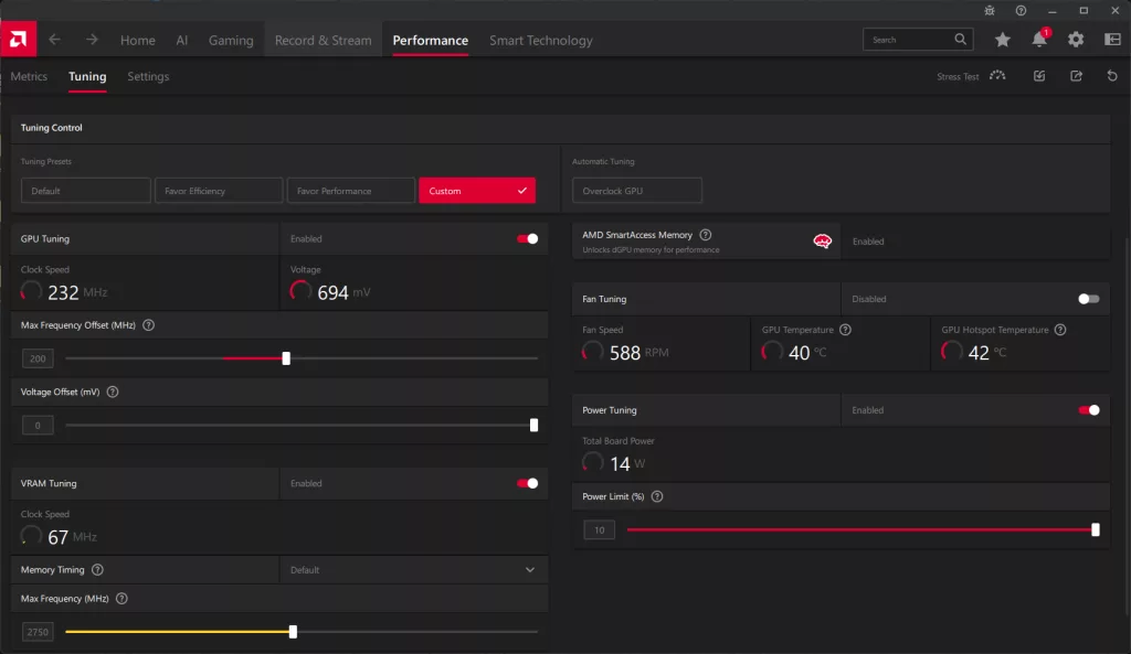 XFX Swift Radeon RX 9060 XT OC Gaming Edition 8GB AMD Adrenalin Software Overclock Screenshot