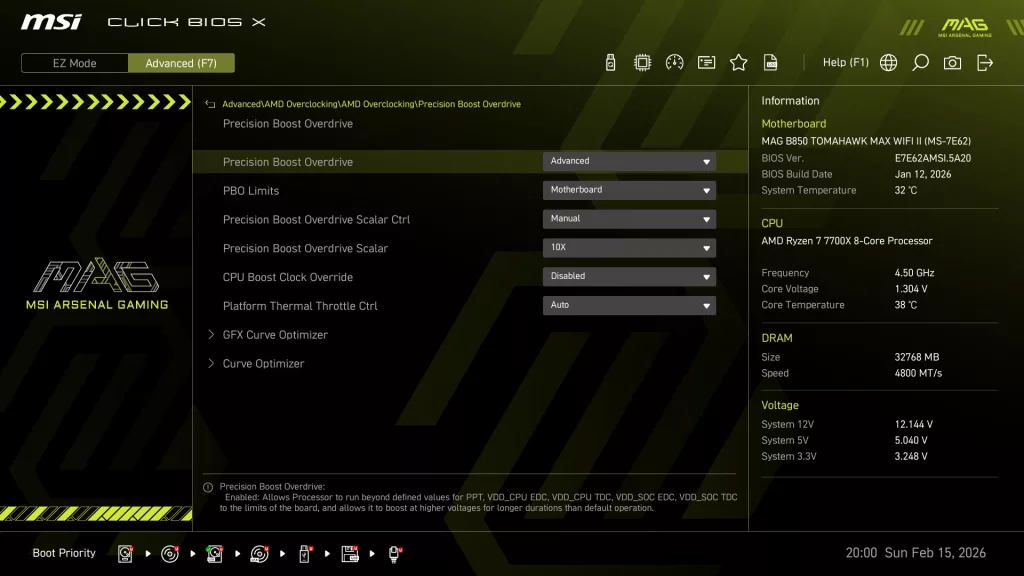 MSI MAG B850 TOMAHAWK MAX WiFi II motherboard: BIOS screen shot