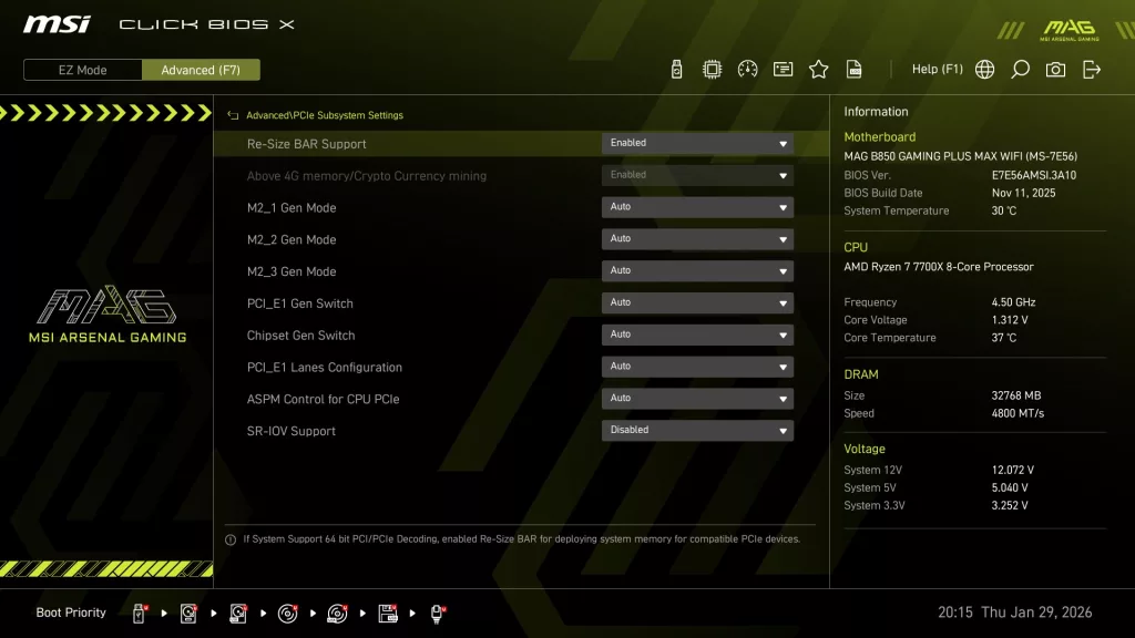 MSI MAG GAMING PLUS MAX WiFi motherboard: BIOS