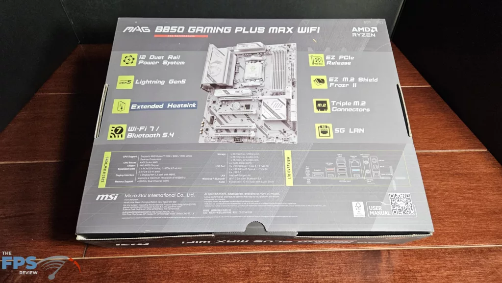 MSI MAG GAMING PLUS MAX WiFi motherboard: box back
