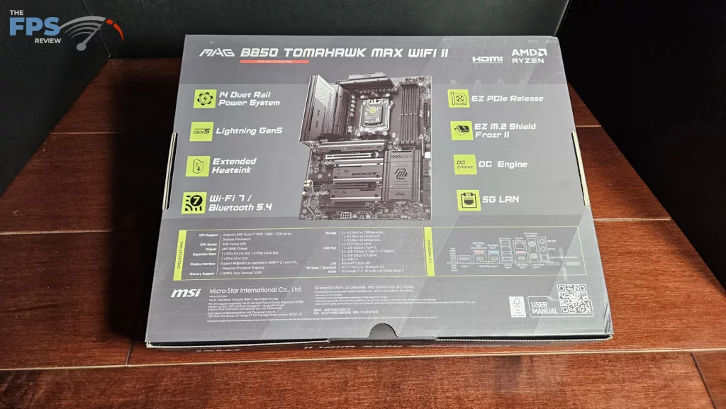 MSI MAG B850 TOMAHAWK MAX WiFi II motherboard: box back