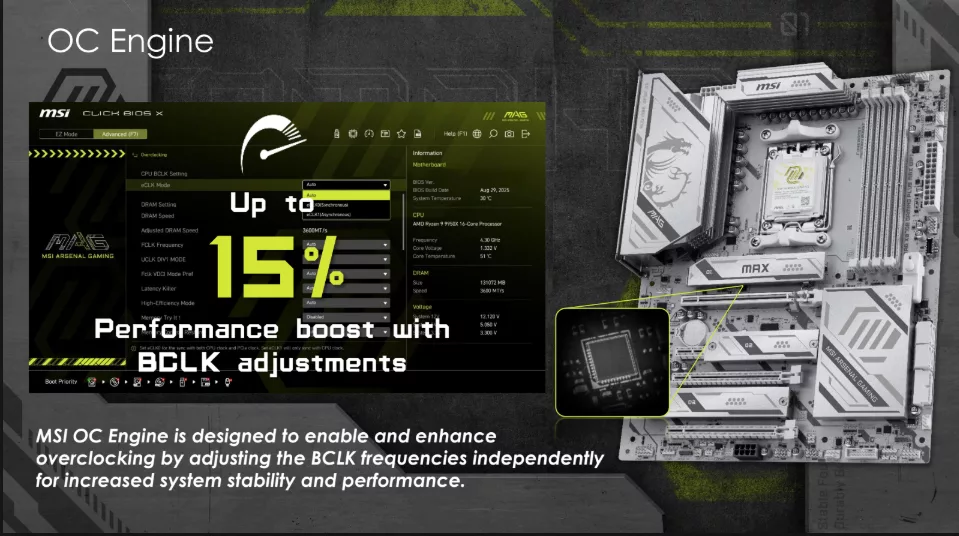MSI MAG B850 TOMAHAWK MAX WiFi II motherboard: BIOS screen shot, OC Engine