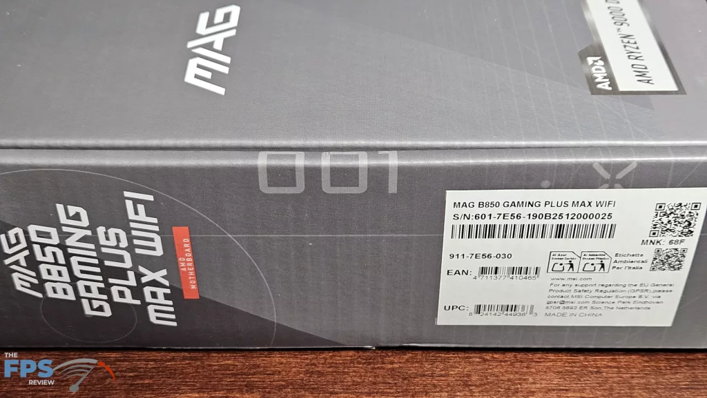 MSI MAG GAMING PLUS MAX WiFi motherboard: box label