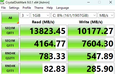 MSI MAG B850 TOMAHAWK MAX WiFi II motherboard: performance: CrystalDisk