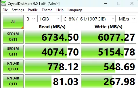 MSI MAG B850 TOMAHAWK MAX WiFi II motherboard: performance: CrystalDisk