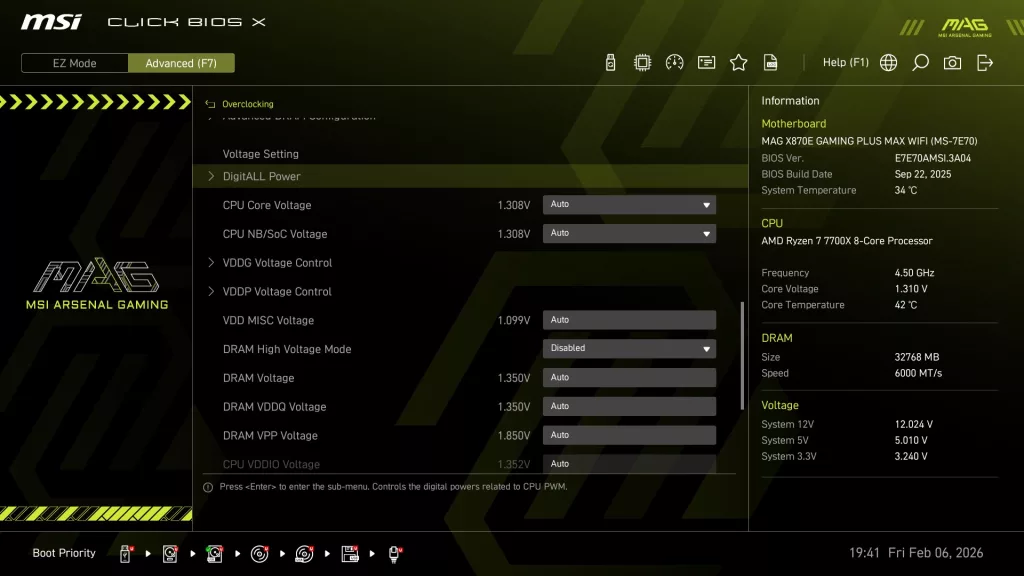 MSI MAG X870E GAMING PLUS MAX WiFi motherboard: BIOS screenshot