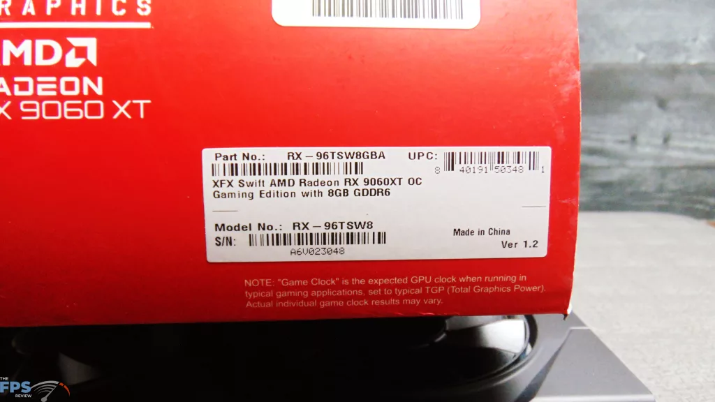 XFX Swift Radeon RX 9060 XT OC Gaming Edition 8GB Box Label