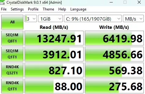 GIGABYTE X870E AERO X3D WOOD motherboard: performance:CrystalDisk9
