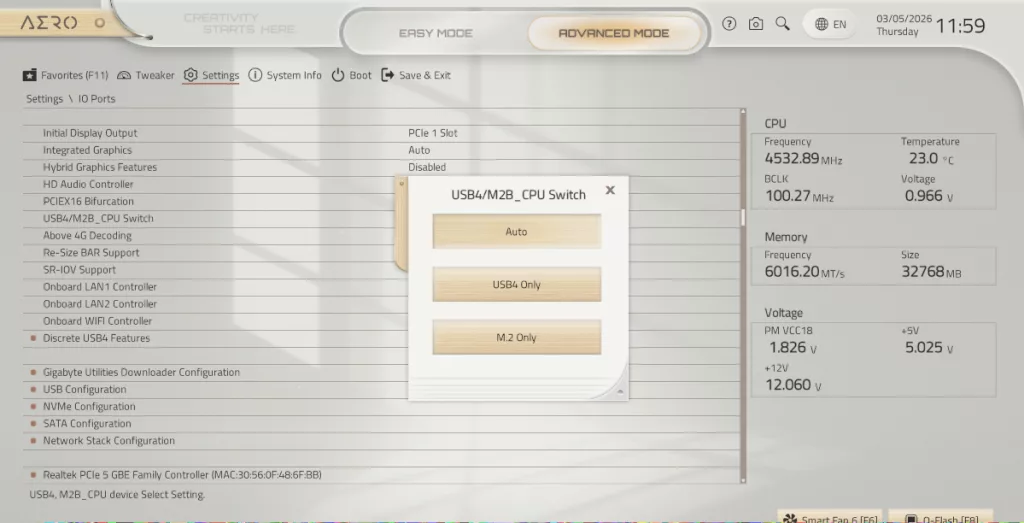 GIGABYTE X870E AERO X3D WOOD motherboard: BIOS screenshot