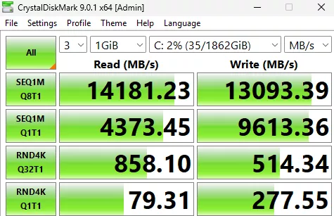 MSI MPG X870E CARBON MAX WiFi motherboard: performance benchmark: CrystalDisk