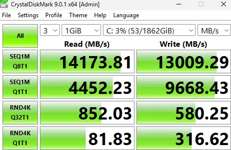 MSI MPG X870E CARBON MAX WiFi motherboard: performance benchmark: CrystalDisk