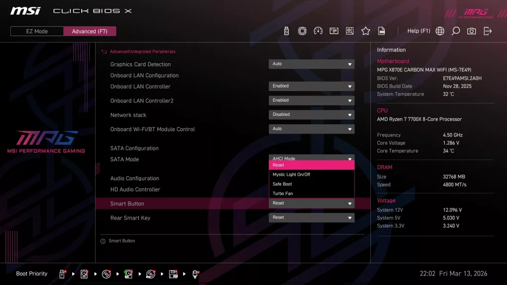 MSI MPG X870E CARBON MAX WiFi motherboard: BIOS screenshot