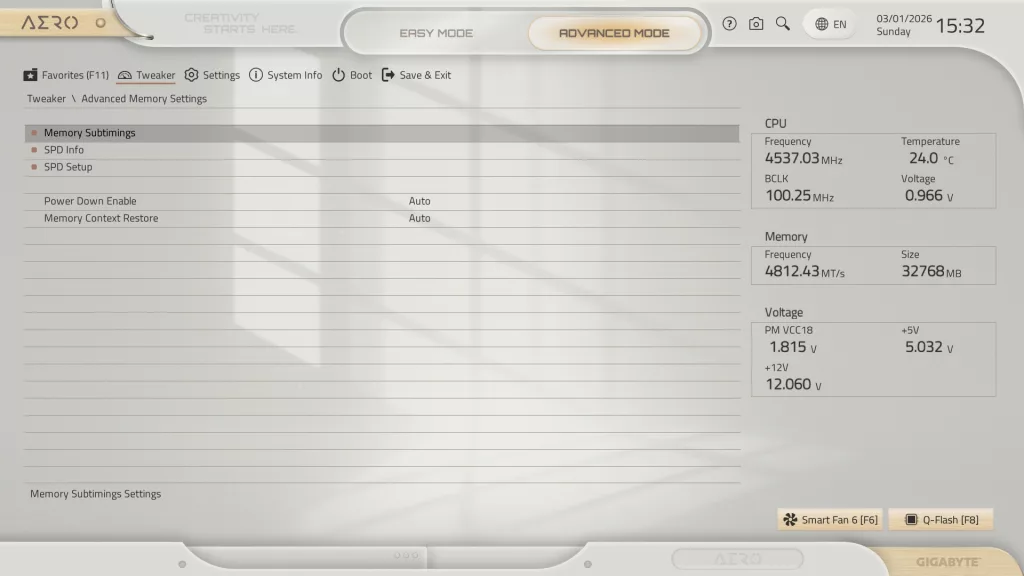 GIGABYTE X870E AERO X3D WOOD motherboard: BIOS screenshot