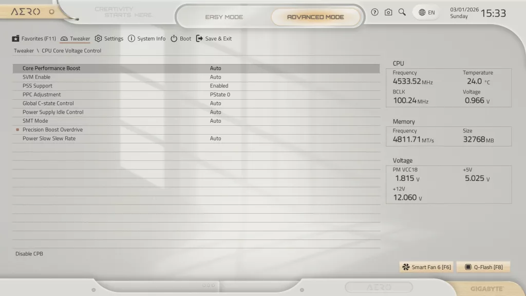 GIGABYTE X870E AERO X3D WOOD motherboard: BIOS screenshot