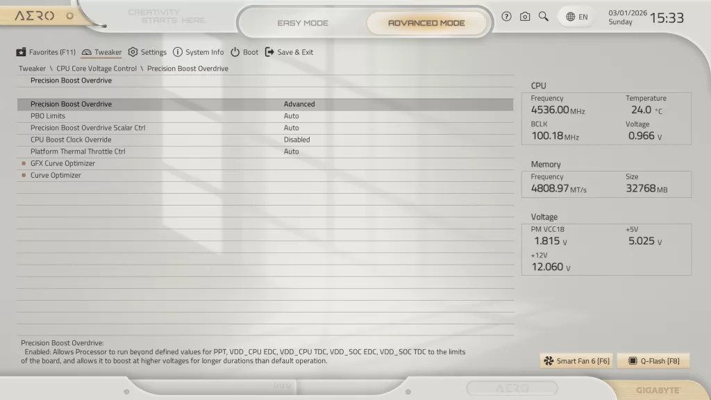 GIGABYTE X870E AERO X3D WOOD motherboard: BIOS screenshot