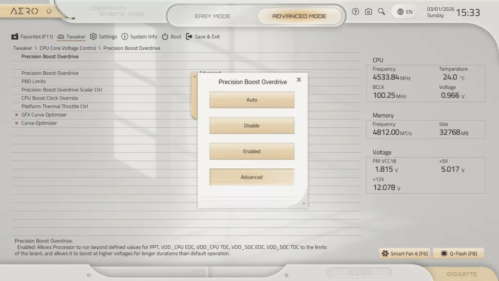GIGABYTE X870E AERO X3D WOOD motherboard: BIOS screenshot