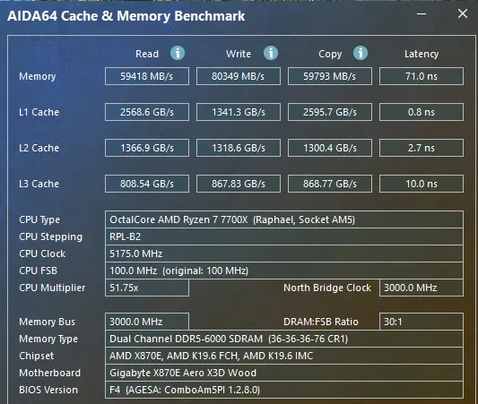 GIGABYTE X870E AERO X3D WOOD motherboard: performance:AIDA64
