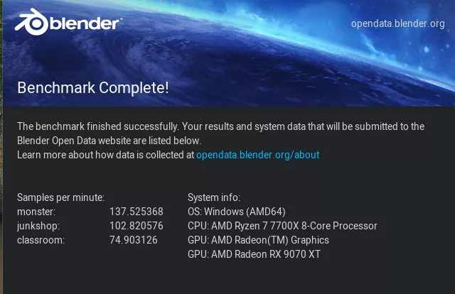 MSI MPG X870E CARBON MAX WiFi motherboard: performance benchmark: Blender