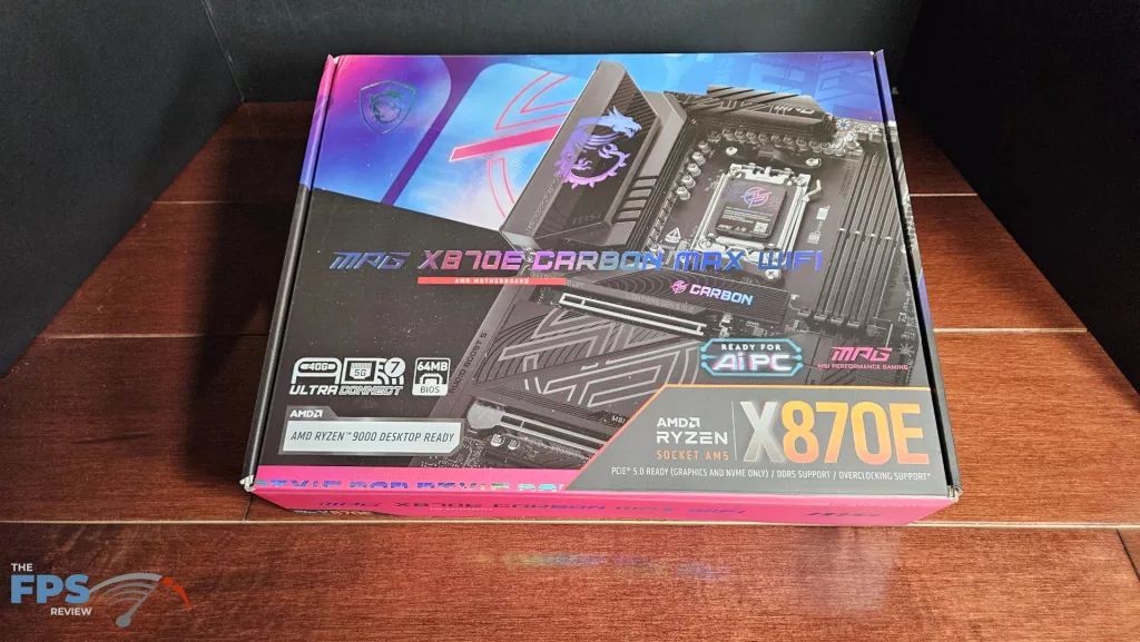 MSI MPG X870E CARBON MAX WiFi motherboard: box