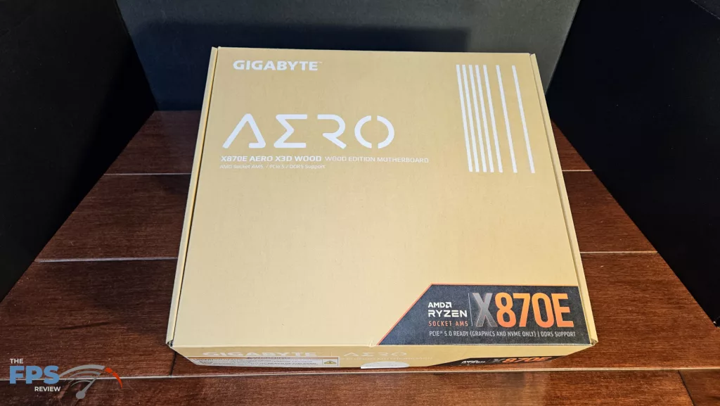 GIGABYTE X870E AERO X3D WOOD motherboard: box