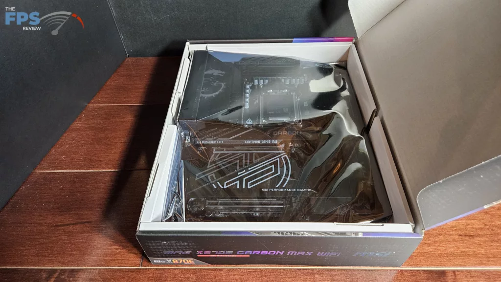 MSI MPG X870E CARBON MAX WiFi motherboard: box open