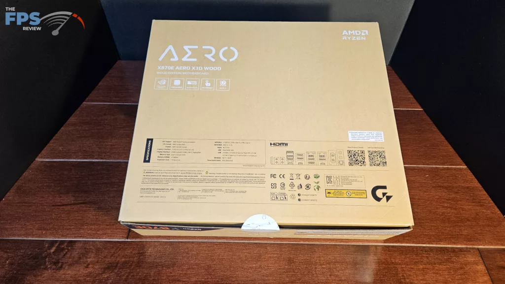 GIGABYTE X870E AERO X3D WOOD motherboard: box rear