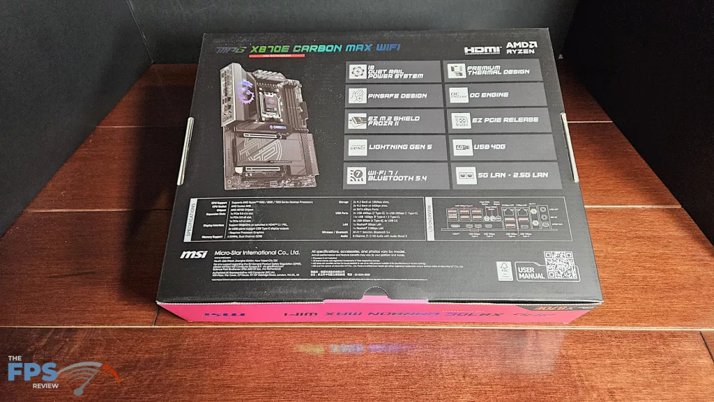 MSI MPG X870E CARBON MAX WiFi motherboard: box back
