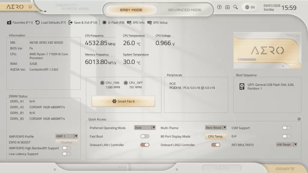 GIGABYTE X870E AERO X3D WOOD motherboard: BIOS screenshot
