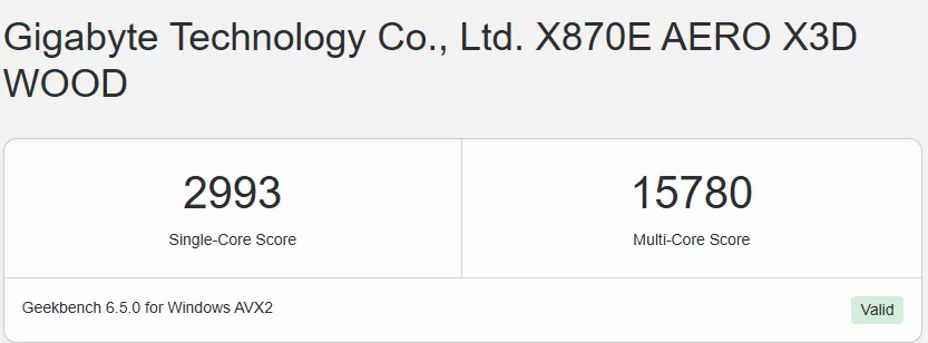 GIGABYTE X870E AERO X3D WOOD motherboard: performance:GeekBench6