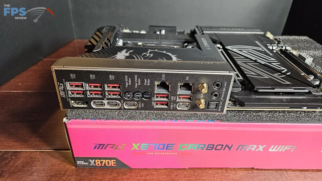 MSI MPG X870E CARBON MAX WiFi motherboard: rear I/O panel