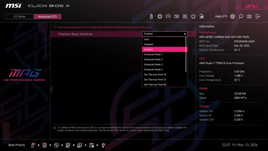 MSI MPG X870E CARBON MAX WiFi motherboard: BIOS screenshot