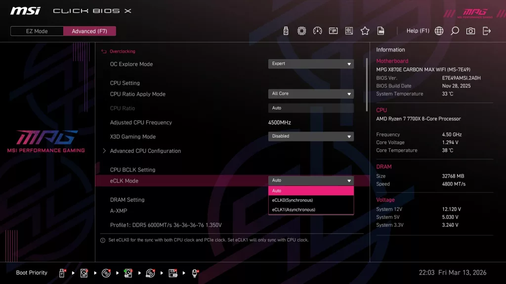 MSI MPG X870E CARBON MAX WiFi motherboard: BIOS screenshot