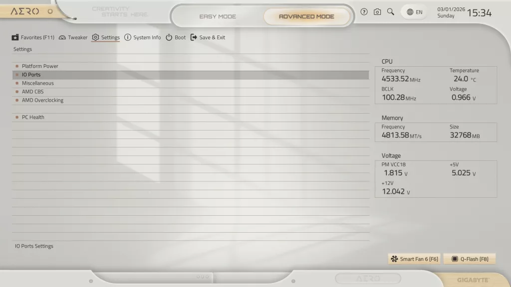 GIGABYTE X870E AERO X3D WOOD motherboard: BIOS screenshot