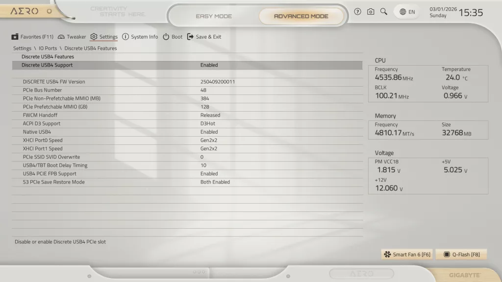 GIGABYTE X870E AERO X3D WOOD motherboard: BIOS screenshot