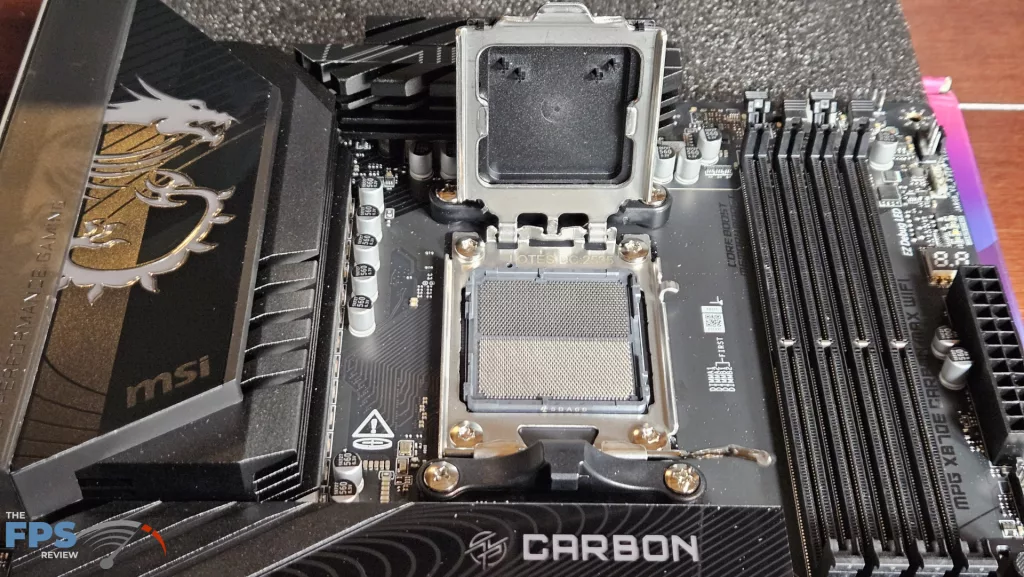 MSI MPG X870E CARBON MAX WiFi motherboard: cpu socket open