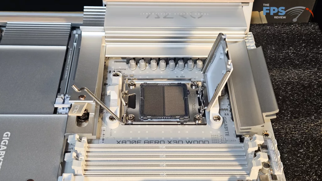 GIGABYTE X870E AERO X3D WOOD motherboard: CPU socket open