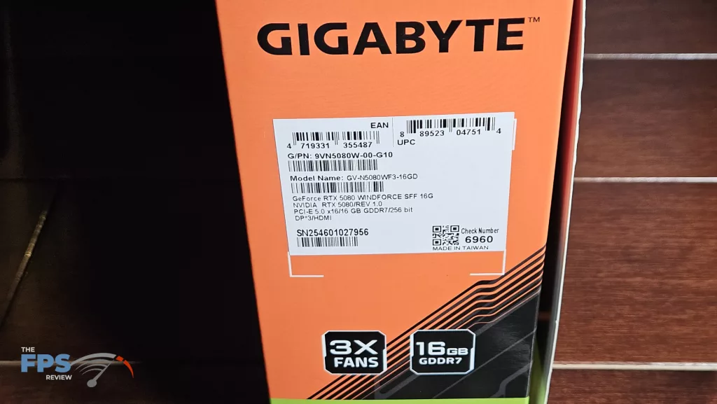 GIGABYTE GeForce RTX 5080 WINDFORRCE SFF 16G video card: label.