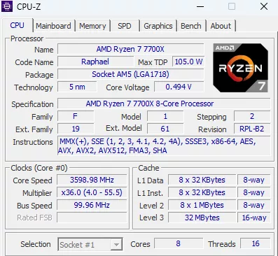 MSI MAG B850 MORTAR MAX WiFi motherboard: cpuz