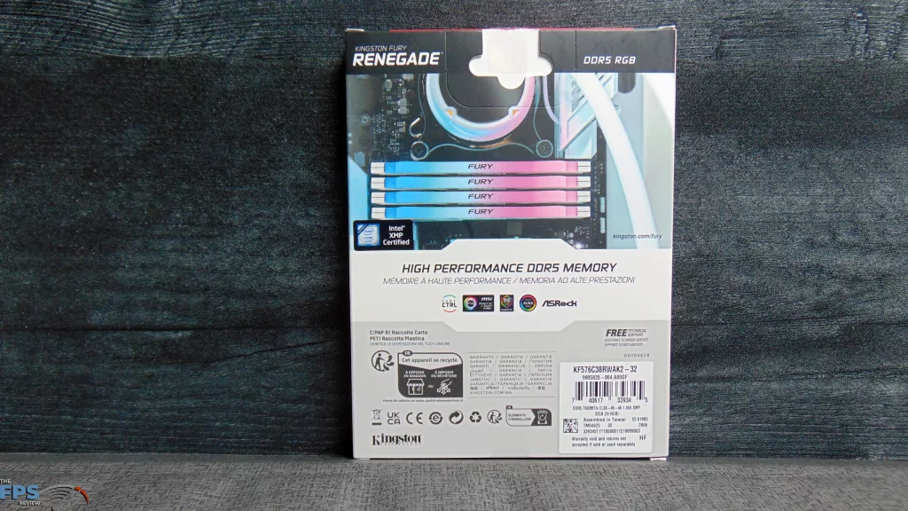 Kingston Fury Renegade 7600MT/s (32GB|2x16GB) DDR5 RAM kit (KF576C38RWAK2-32) Box Back