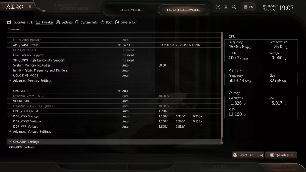 GIGABYTE X870E AERO X3D DARK WOOD motherboard: BIOS