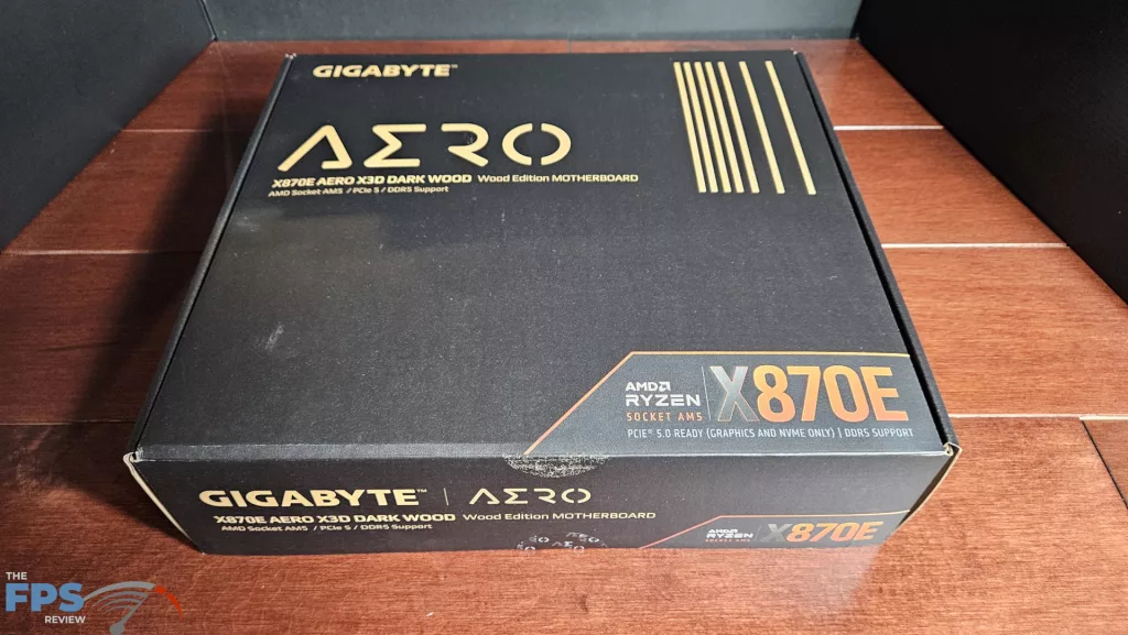 GIGABYTE X870E AERO X3D DARK WOOD motherboard: box