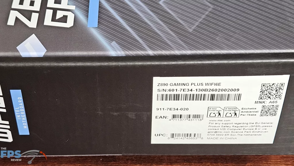 MSI Z890 GAMING PLUS WiFi6E motherboard: label