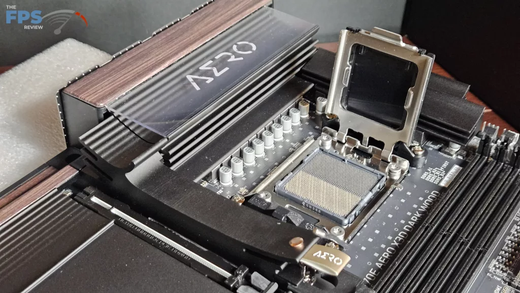 GIGABYTE X870E AERO X3D DARK WOOD motherboard: CPU socket open