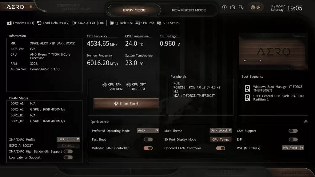GIGABYTE X870E AERO X3D DARK WOOD motherboard: BIOS