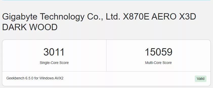 GIGABYTE X870E AERO X3D DARK WOOD motherboard: performance: GeekBench6
